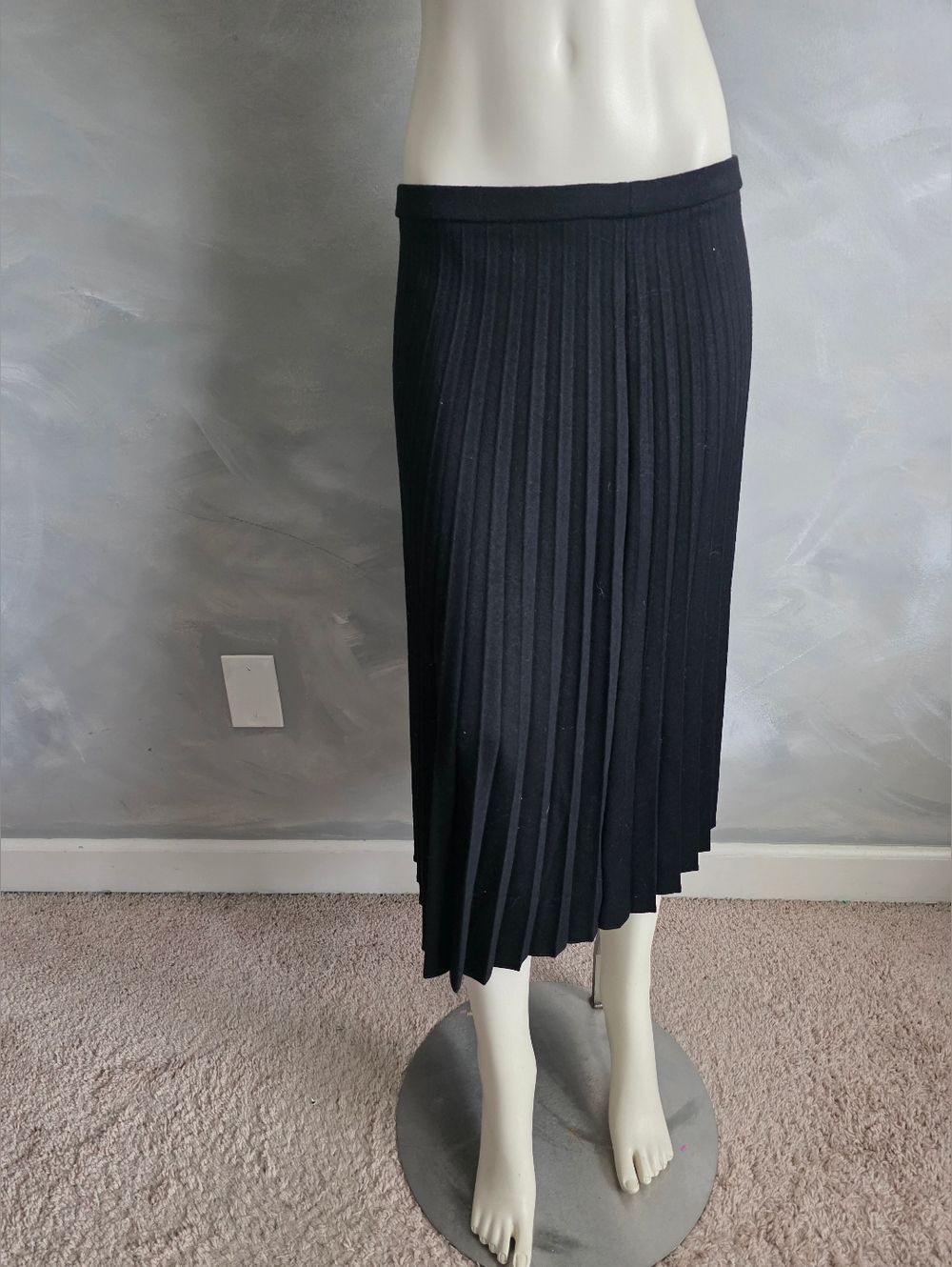 Vintage Black & Blue Virgin Wool Pleated Midi Skirt Womens 12 Set Of 2 Preppy - Picture 2 of 16